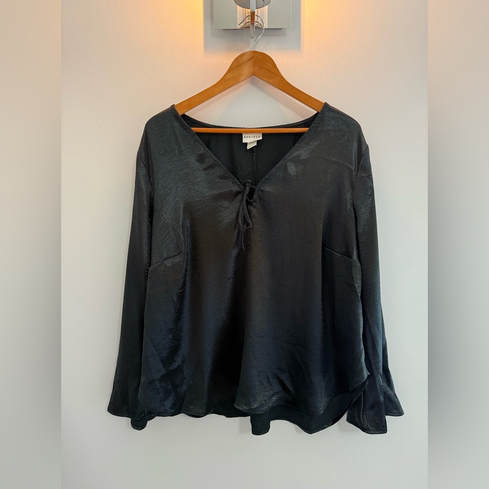 Black Satin Silky Blouse Women’s Long Sleeve Dressy Top